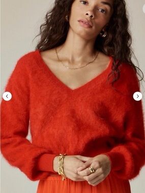 J. Crew Fuzzy V-Neck Sweater in Bright Red